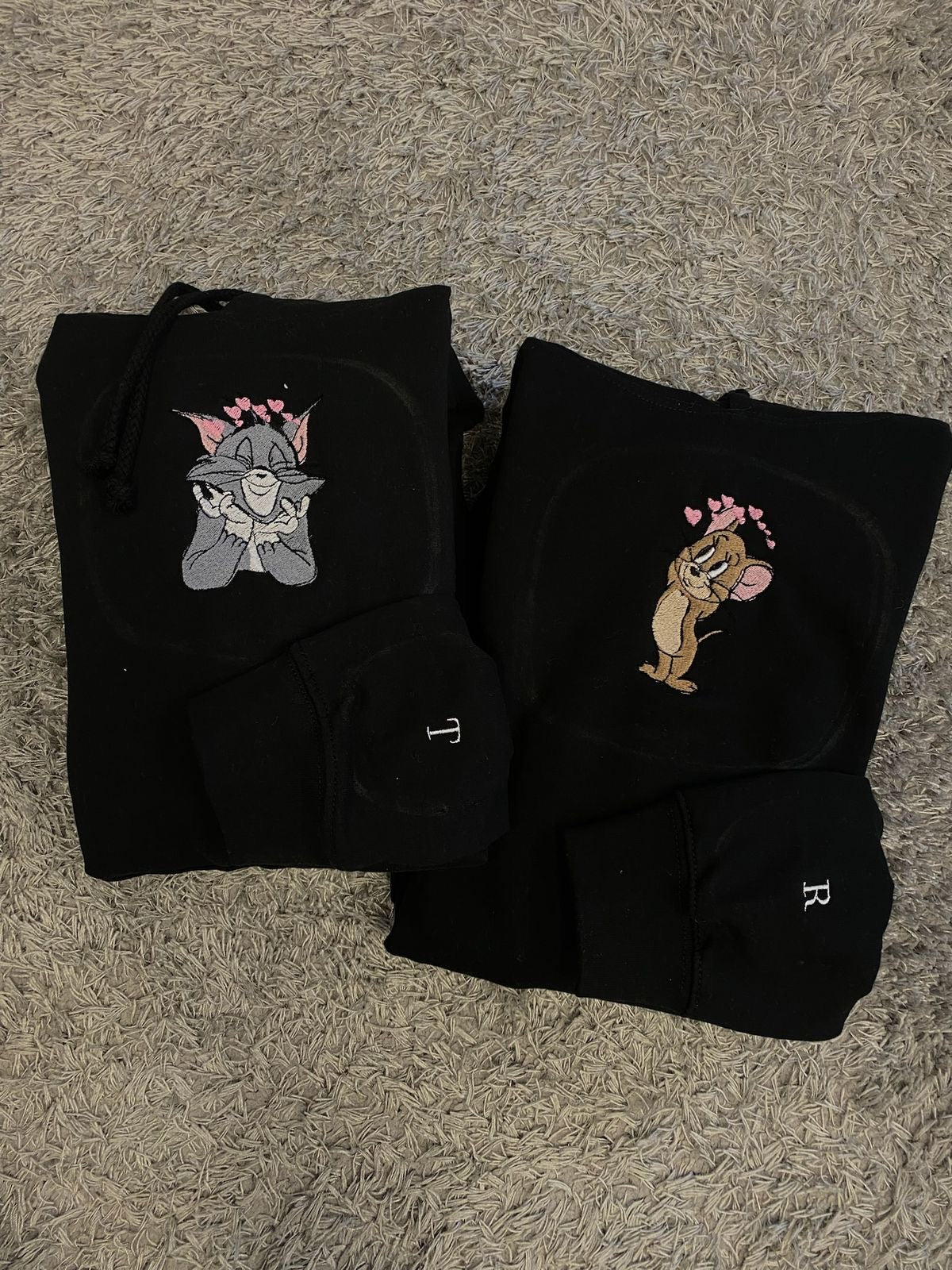 Tom and jerry embroidered cartoon hoodie sweatshirt set bestfriend combo