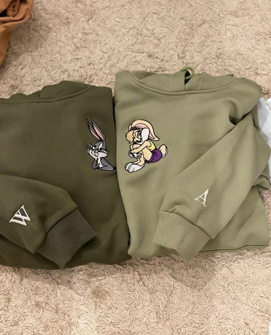 Lola and bugsbunny embroidery design couples sweatshirt hoodie combo couple  bestfriend gifting set