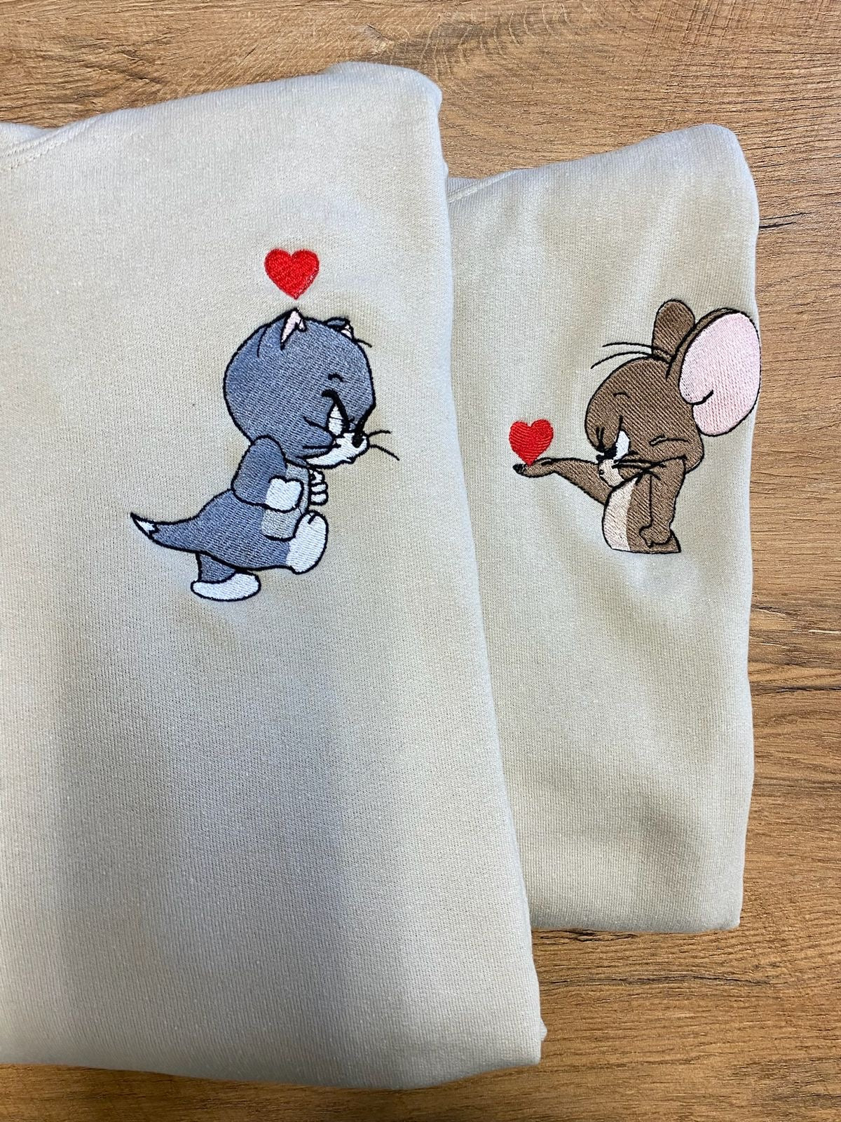 Tom and jerry hoodie couple embroidery combo set hearts bestfriend siblings gifting set