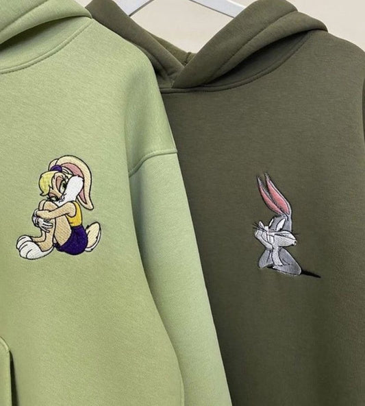 Lola and bugsbunny embroidery design couples sweatshirt hoodie combo couple  bestfriend gifting set
