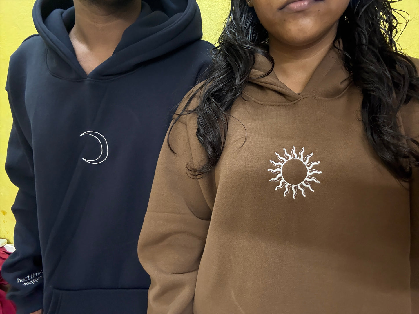 Sun, Moon Minimal Embroidery Hoodie ,Sweatshirt Combo