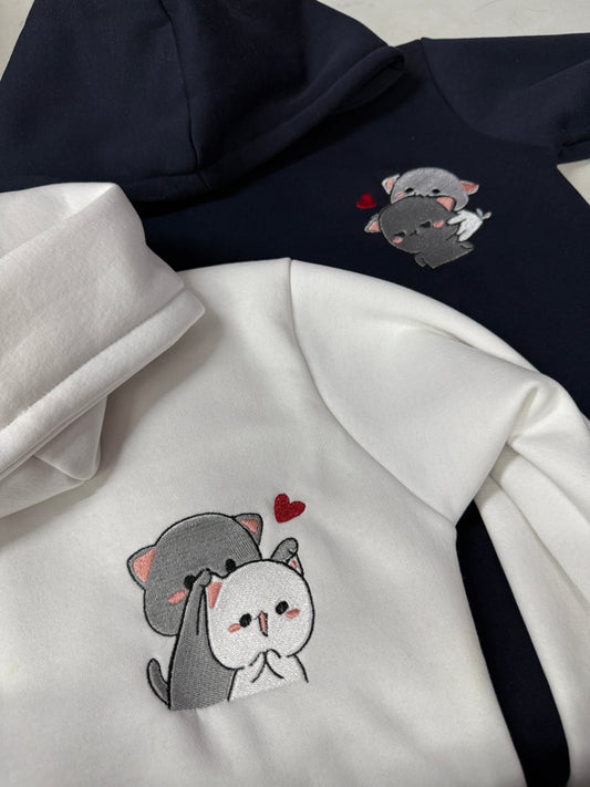 Dudu Bubu Couple Cartoon Embroidered Hoodie , Sweatshirt Combo