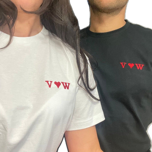 Initial Embroidery T-shirt Combo Pair Thread work Couple , Bestfriend, Gifts