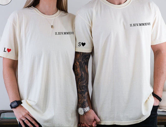 Custom Roman Date and sleeve Custom T-shirt Pair