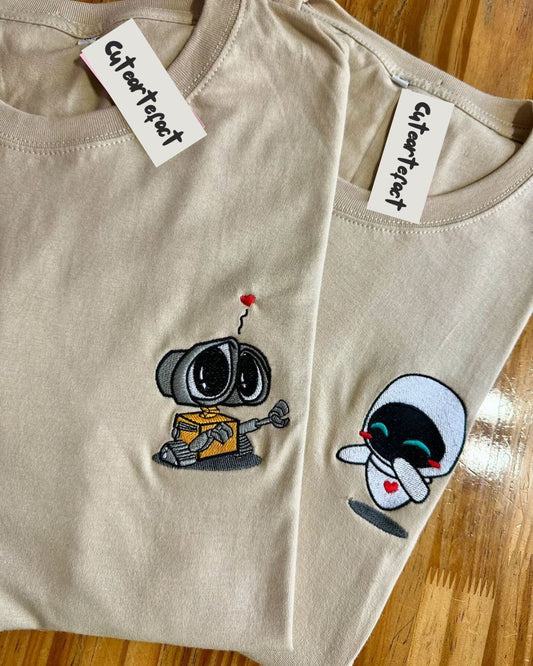 Walle and eve Embroidery T-shirt Combo Bestfriend, Couple,Husband wife Gifts