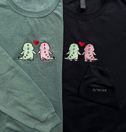 Dinos Holding Hand Matching Cartoon embroidery Hoodie, Sweatshirt Combo