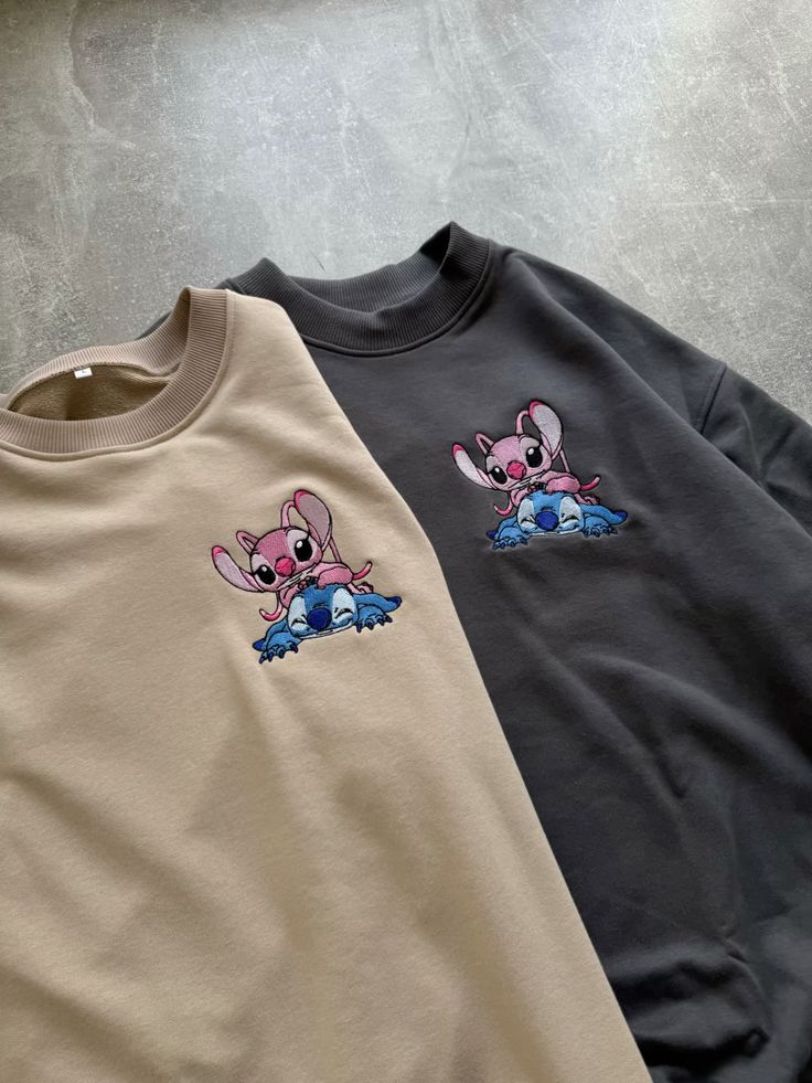 Stitch And Angel Embroidered Couple Sweatshirt, Anniversary Embroidered Sweatshirt, Disney Matching Hoodie, Gift For Couple