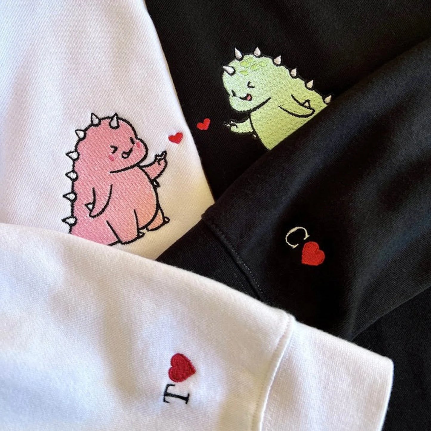 Dinosaur Embroidered Matching Couple Hoodie, Valentine Sweatshirt, Couple Gift, Matching Couple Hoodies, Couple Hoodies, Dinosaur Couple