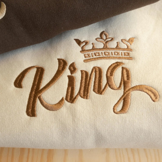 King and Queen Embroidered Sweatshirts, Hoodie – Matching Couple Valentine Jumpers, Unisex Crewneck Gift for Girlfriend, Boyfriend, or Wedding