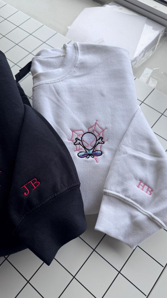 Custom Embroidered Spider-Man / Gwen Sweatshirt • Personalized Hoodie or Crewneck • matching Sweater • Custom Sleeve Initial • Handmade Gift