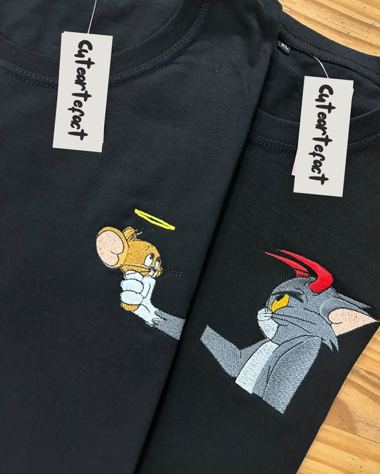 Tom and jerry Embroidery Tshirt Combo Couple. Bestfriend , Siblings Go to pair