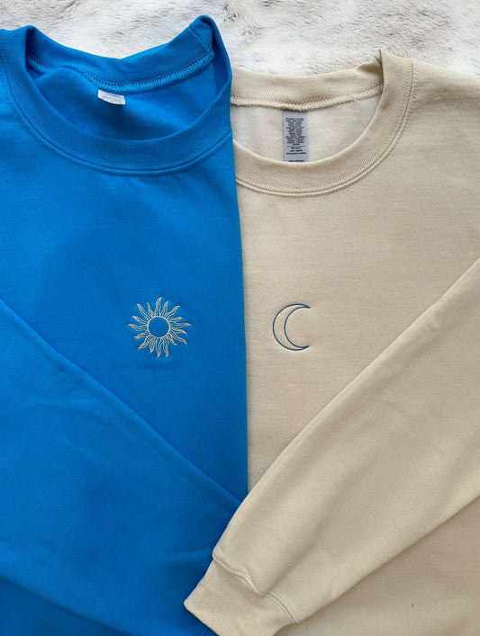 Sun Moon Minimal Embroidery Sweatshirt Pack Of Two