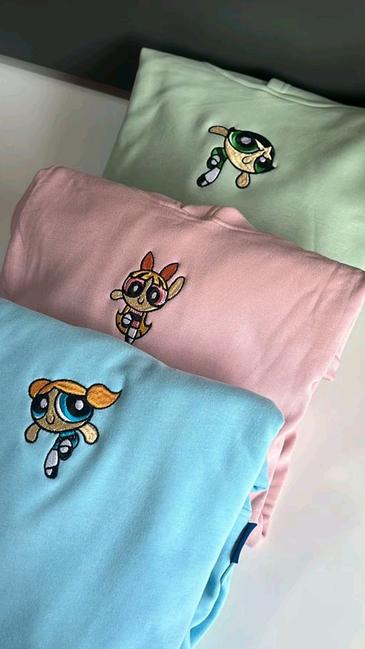 Powerpuff girls embroidered cartoon trio set Hoodie sweatshirt set of three