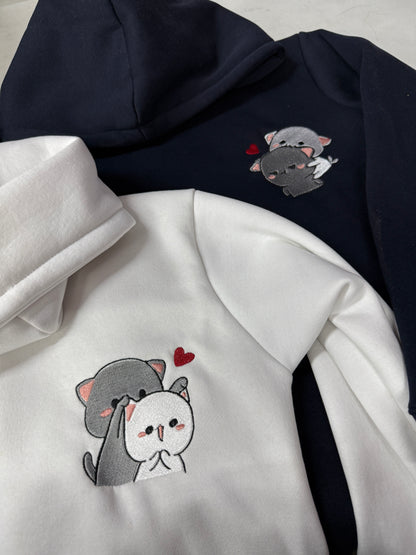 Dudu Bubu Couple Cartoon Embroidered Hoodie , Sweatshirt Combo