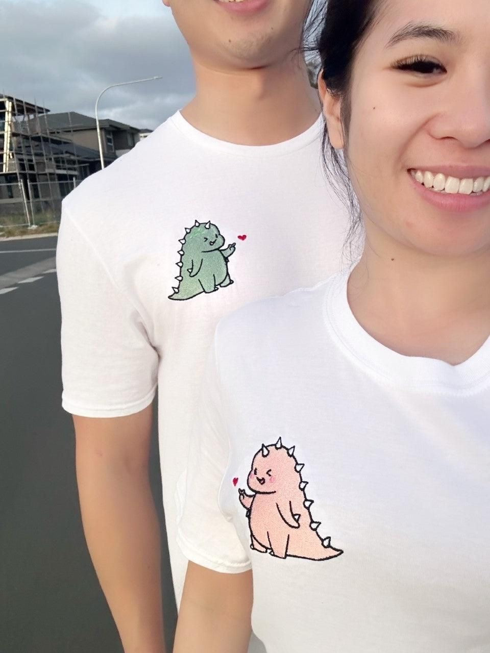 Couple Dino Embroidery Combo T-shirt