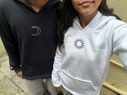 Sun, Moon Minimal Embroidery Hoodie ,Sweatshirt Combo