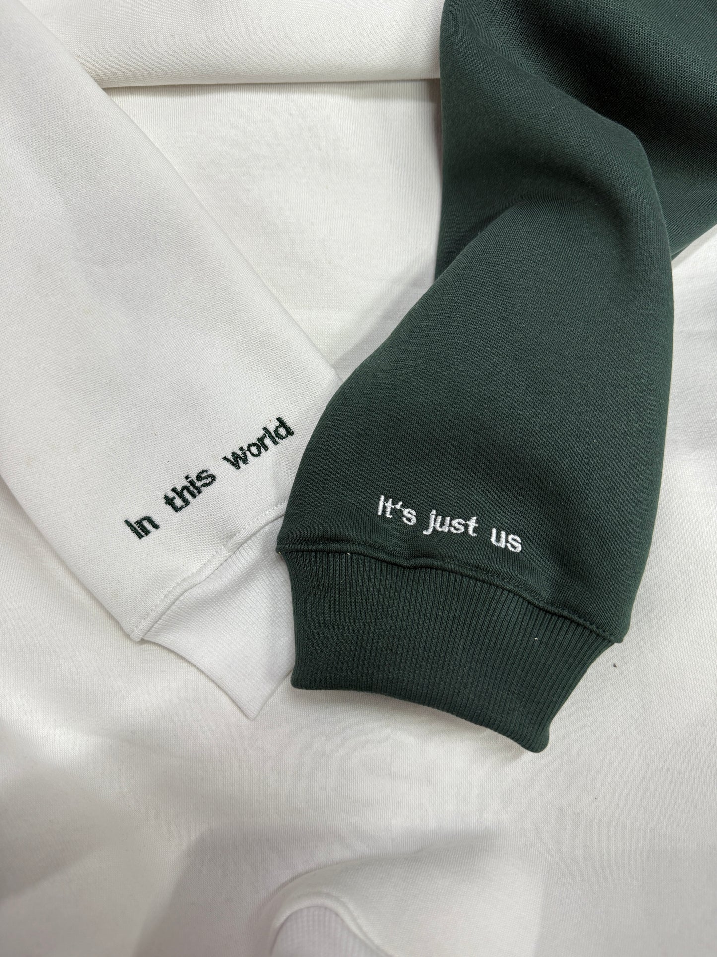 In this World, Its Just Us Sleeve Embroidery Hoodie, Sweatshirt Combo