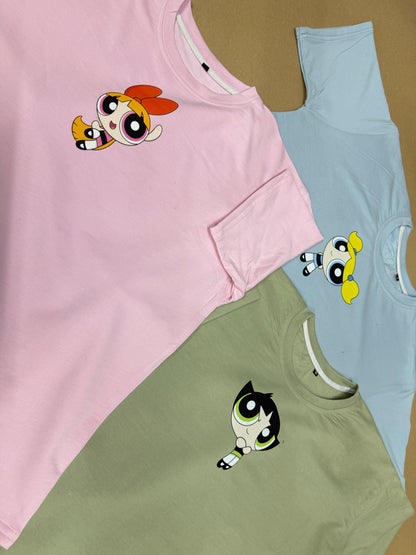 Powerpuff girls Bestie Trio T-Shirt Set of 3 Front Print Back print
