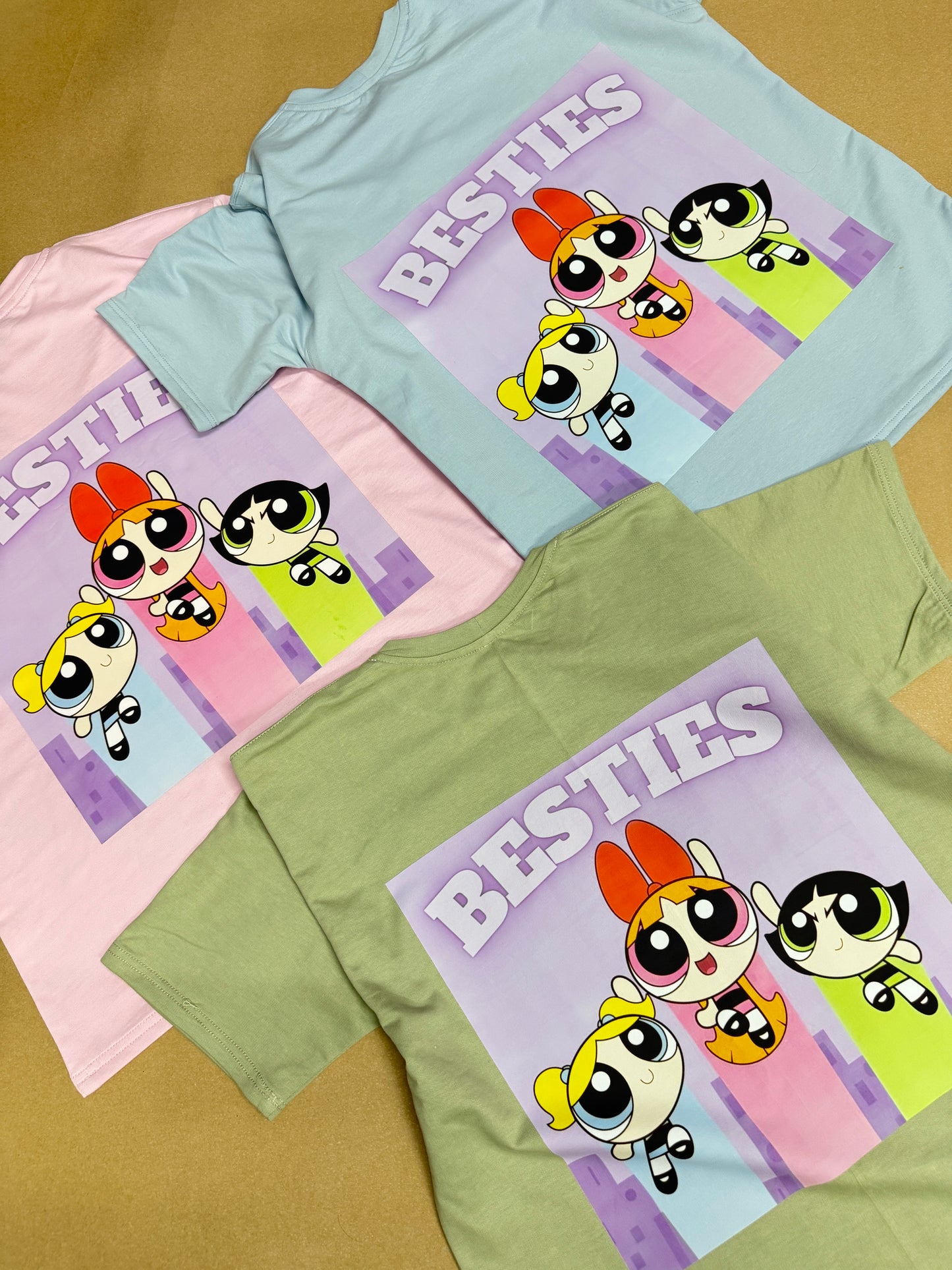 Powerpuff girls Bestie Trio T-Shirt Set of 3 Front Print Back print