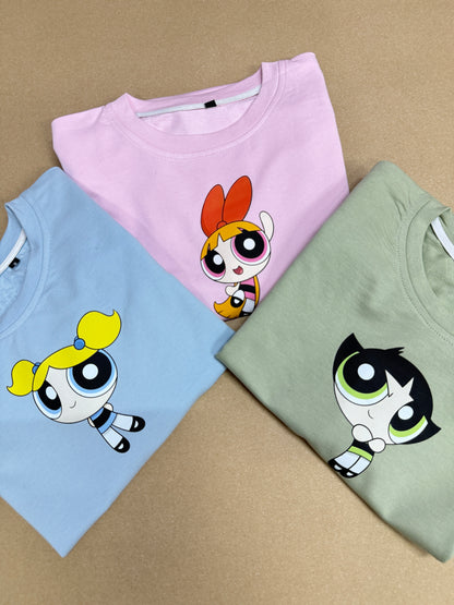 Powerpuff girls Bestie Trio T-Shirt Set of 3 Front Print Back print