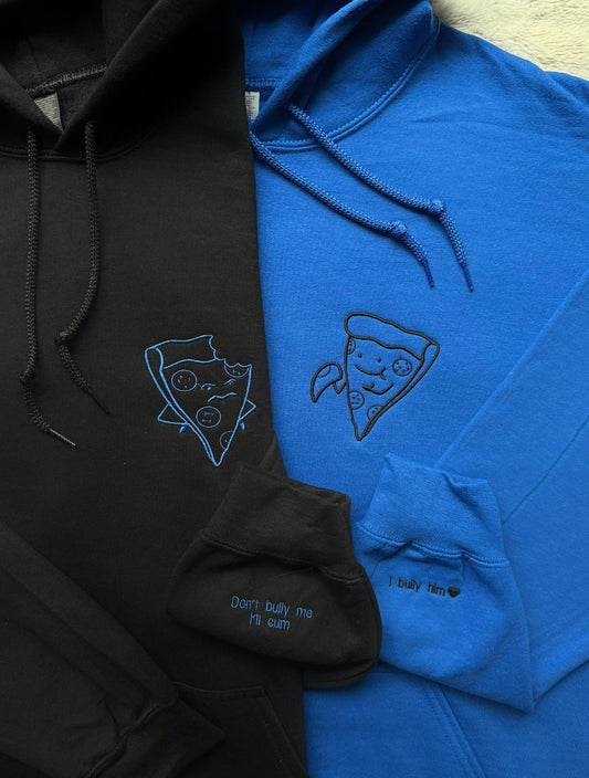 Pizza Bite Matching Couples/ Besties Embroidery Set - custom sleeve option
