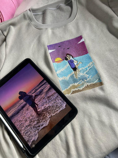 Photo with background Embroidery Hoodie Sweatshirt Single