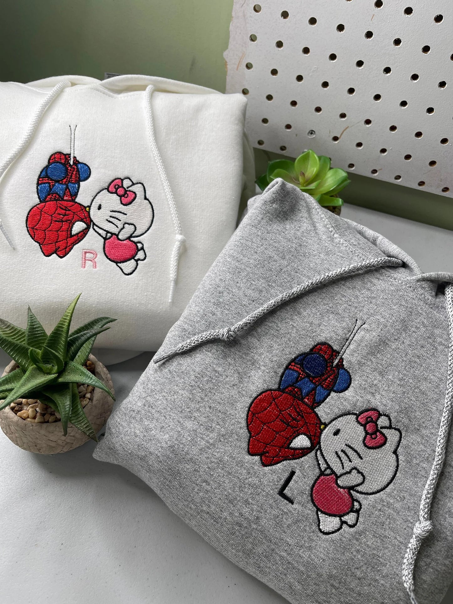 Hello Kitty, Spider man couple hoodie Embroidery combo custom sleeve